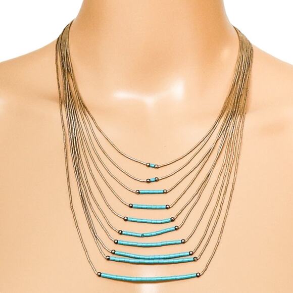 Vintage Santo Domingo Turquoise Sterling Silver Heishi Necklace 10-Strand - Picture 1 of 10